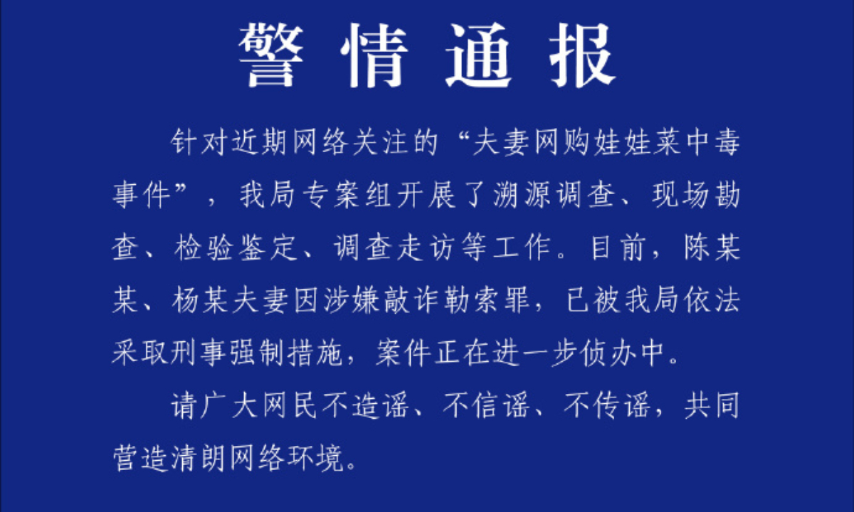 Couple suspected of blackmailing placed under criminal compulsory measures in case originally reported as poisoning from online-purchased vegetables