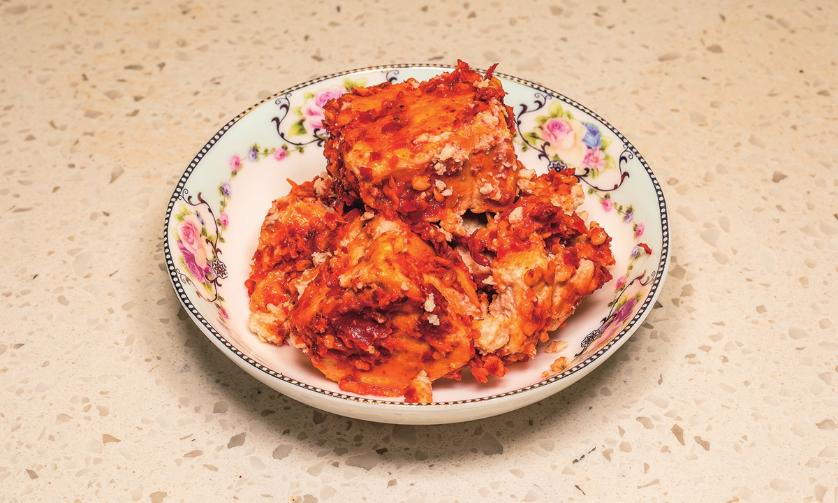 A plate of moldy tofu