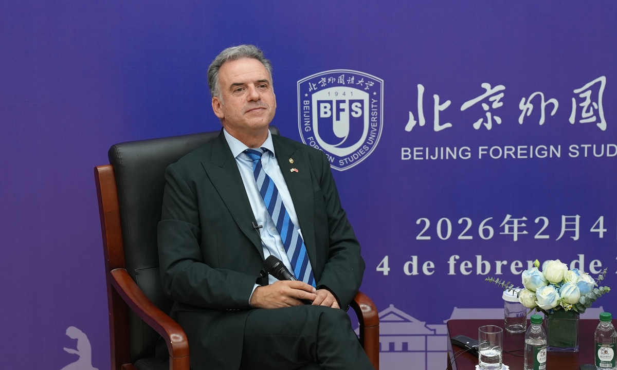 President of the Oriental Republic of Uruguay Yamandu Orsi visits Beijing Foreign Studies University on February 4, 2026. Photo: Pang Yue/GT