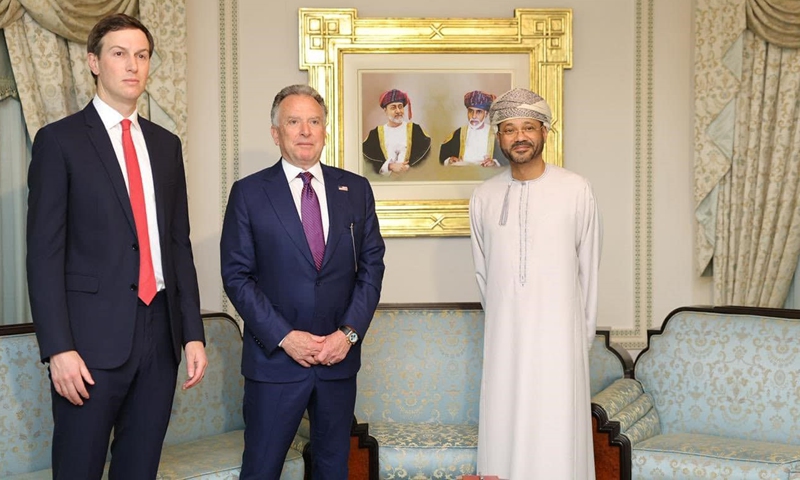 A photo posted on the official website of Oman's Foreign Ministry shows Jared Kushner and Steve Witkoff during meetings in Oman on January 6, 2025. Photo: Oman's Foreign Ministry