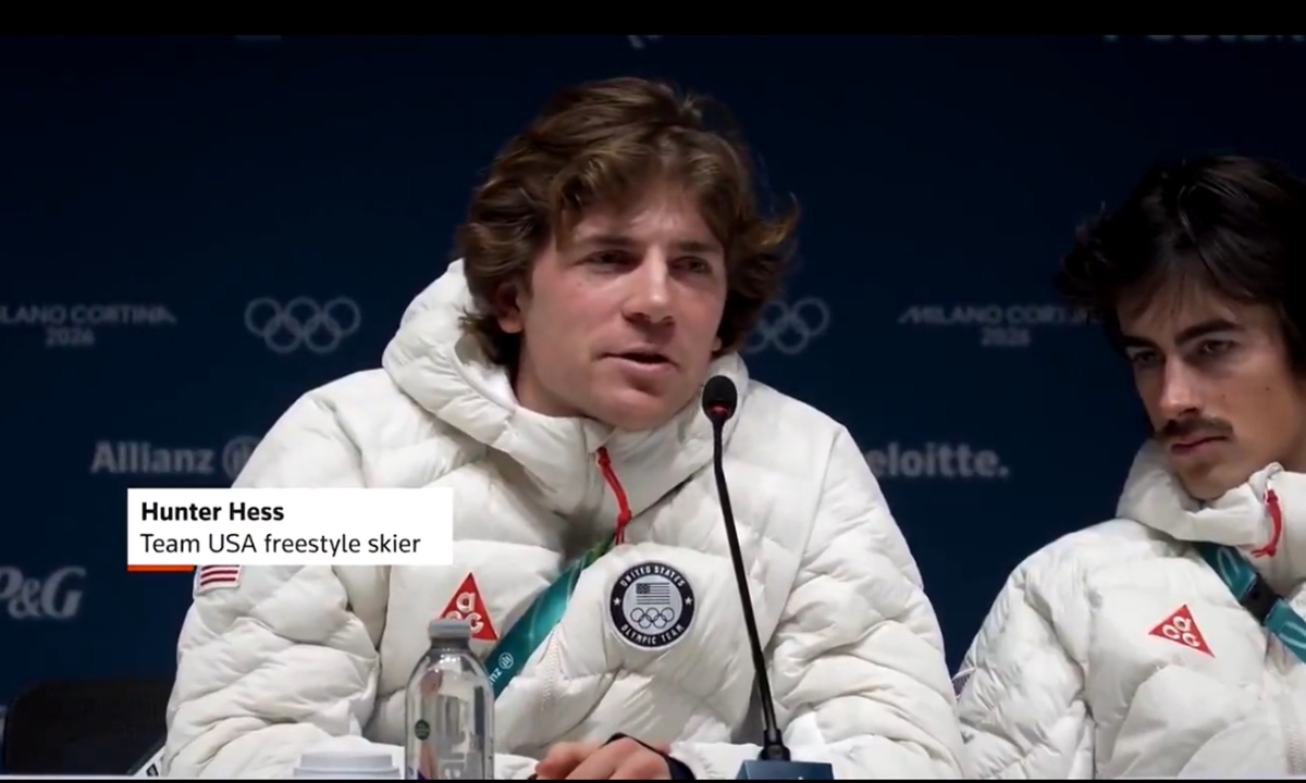 US freestyle skier Hunter Hess speaks to reporters at a press conference on February 6. Photo: Screenshot from X