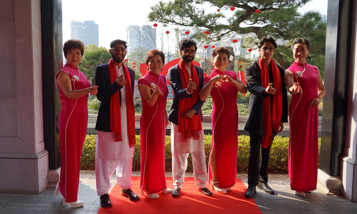 Foreigners from various countries pose for a photo during an event celebrating the upcoming Spring Festival in Shiyan, Hubei Province on February 9, 2026. Photo: VCG