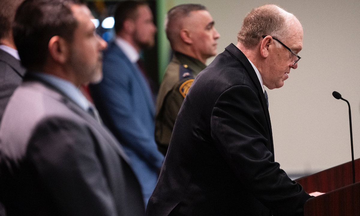 Tom Homan (R), White House Border Czar speaks at a press conference at the Bishop Henry Whipple Federal Building on February 12, 2026 in Minneapolis, Minnesota. Photo: VCG