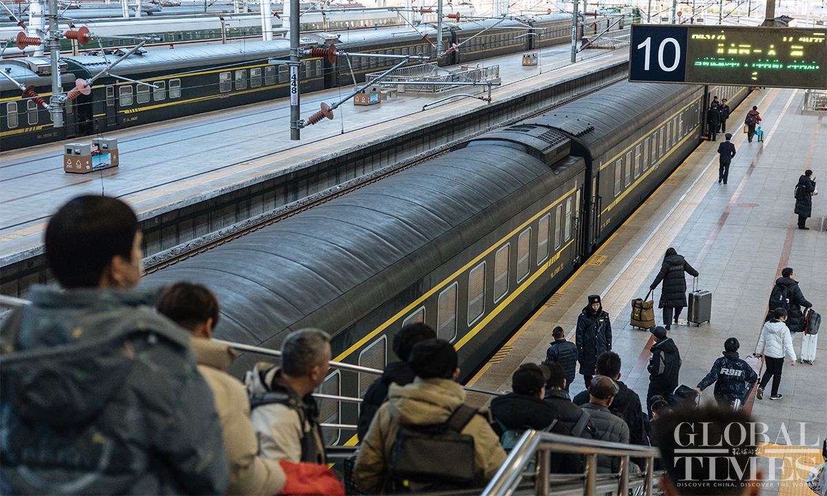 Train No. 6437 waits for departure at Beijing South Railway Station in Beijing, on February 11, 2026. Photo: Li Hao/GT