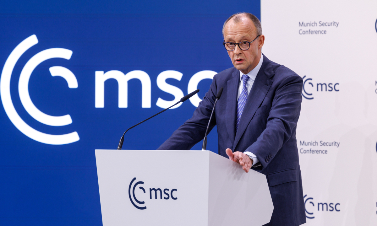 German Chancellor Friedrich Merz speaks at the opening of the Munich Security Conference at the conference hotel Bayerischer Hof in Munich, Germany on February 13, 2026. Photo: VCG