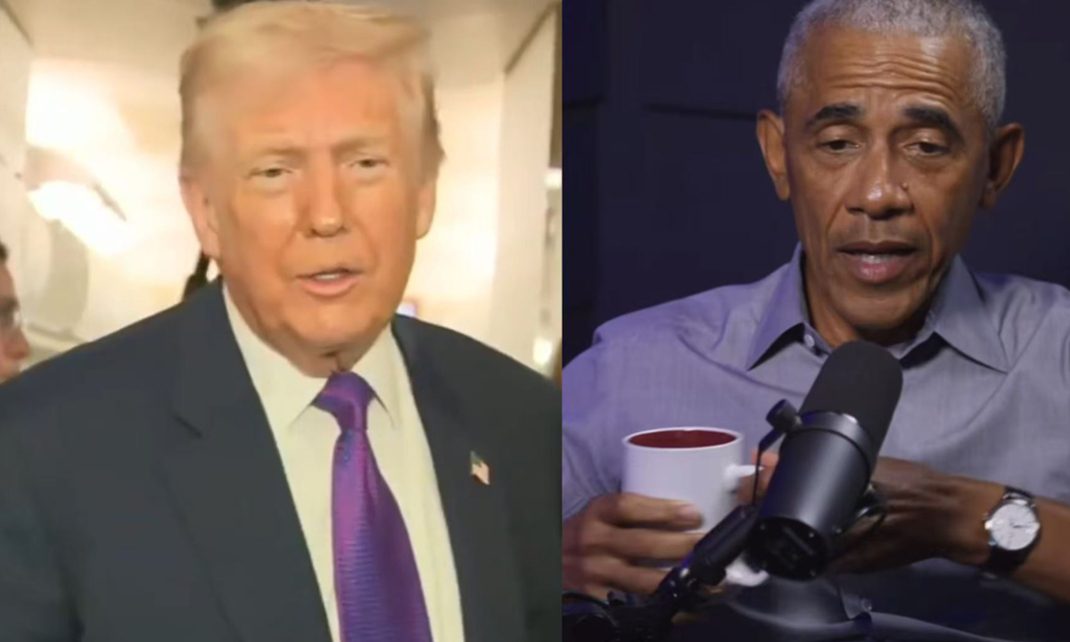 Left: US President Donald Trump tells media on February 19, 2026, his predecessor Barack Obama “made a big mistake” in giving “classified information” following Obama’s recent remarks on aliens. Photo: A screenshot from Fox News Right: Former US President Barack Obama says aliens “are real” during an podcast program on February 14, 2026. Photo: A screenshot from Obama’s Instagram 