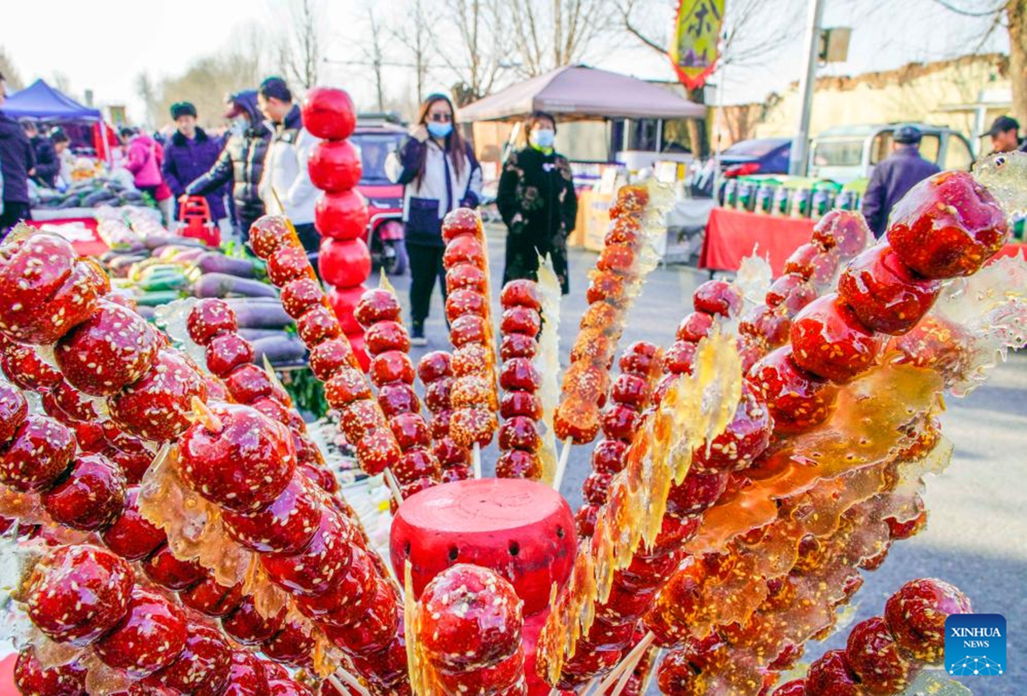 People shop for goods needed for the Chinese New Year celebrations at a market in Pinggu District in Beijing, capital of China, Feb. 12, 2026. Markets across the country are bustling nowadays as people flock there to stock up on goods in preparation for the upcoming Spring Festival, or the Chinese New Year. (Photo by Liu Mancang/Xinhua)

