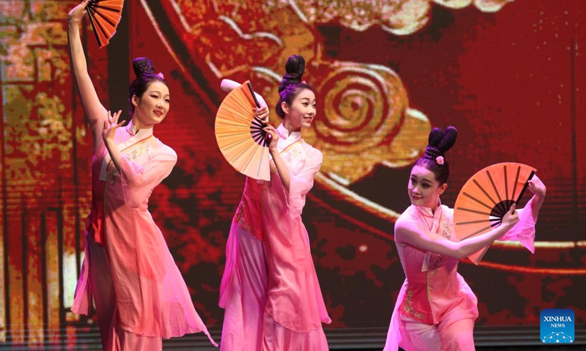 A performance is staged during a Spring Festival concert in Minsk, Belarus, Feb. 13, 2026. (Photo by Henadz Zhinkov/Xinhua)

