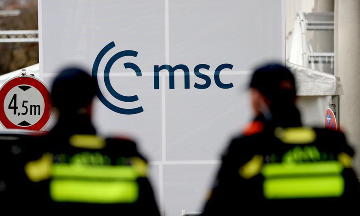 Police officers are on duty near the venue for the opening ceremony of the 62nd Munich Security Conference (MSC) in Munich, Germany, Feb. 13, 2026. The 62nd Munich Security Conference kicked off on Friday against the backdrop of deepening transatlantic tensions and an increasingly volatile geopolitical landscape. (Xinhua/Li Ying)
