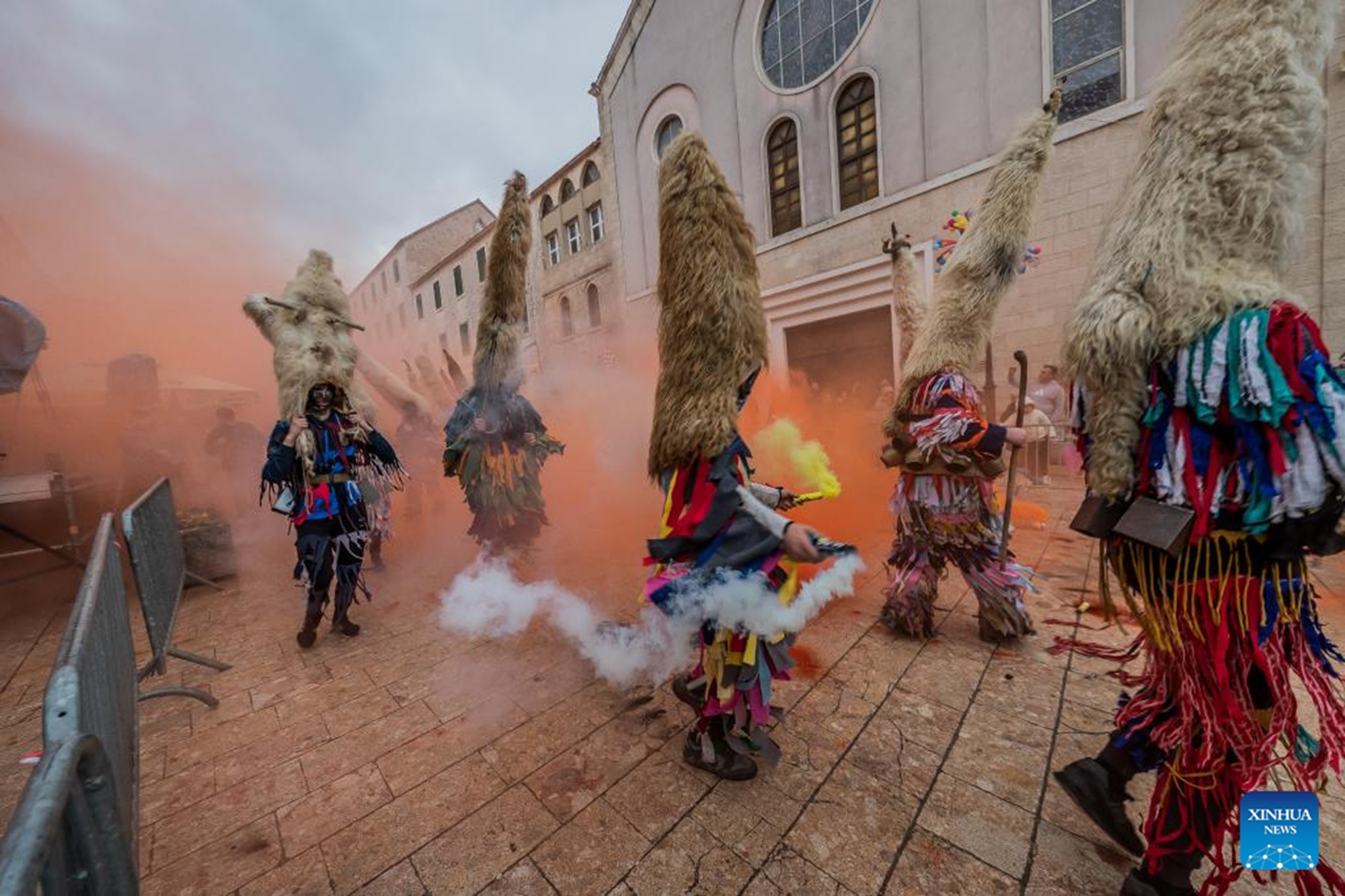 People participate in a carnival parade in Samobor, Croatia, Feb. 14, 2026. (Marko Prpic/PIXSELL via Xinhua)