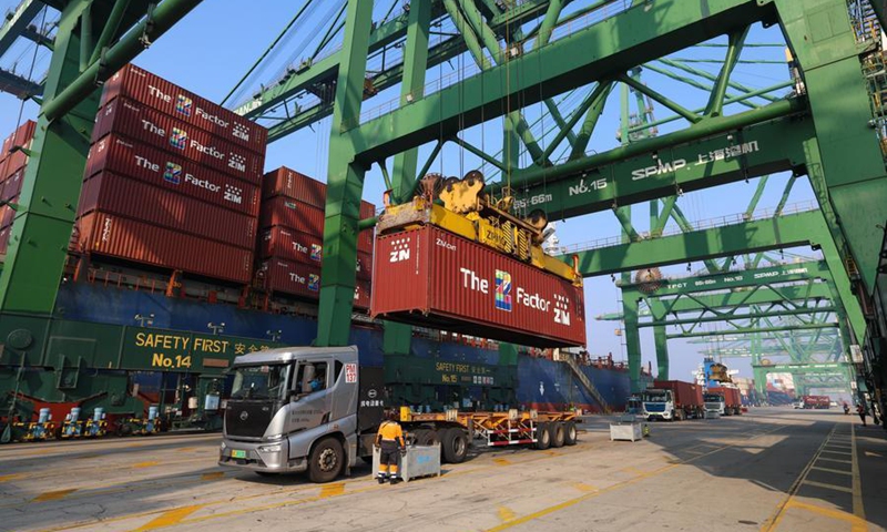 Cold-chain containers carrying fresh products are unloaded at Tianjin Port in Tianjin, north China, on Feb. 11, 2026. (Xinhua/Sun Fanyue)
