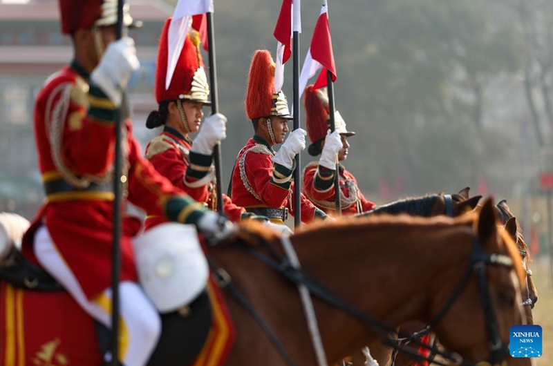 The Nepalese Army performs in a celebratory parade marking the 263rd Army Day in Kathmandu, Nepal, Feb. 15, 2026. (Photo by Sulav Shrestha/Xinhua)