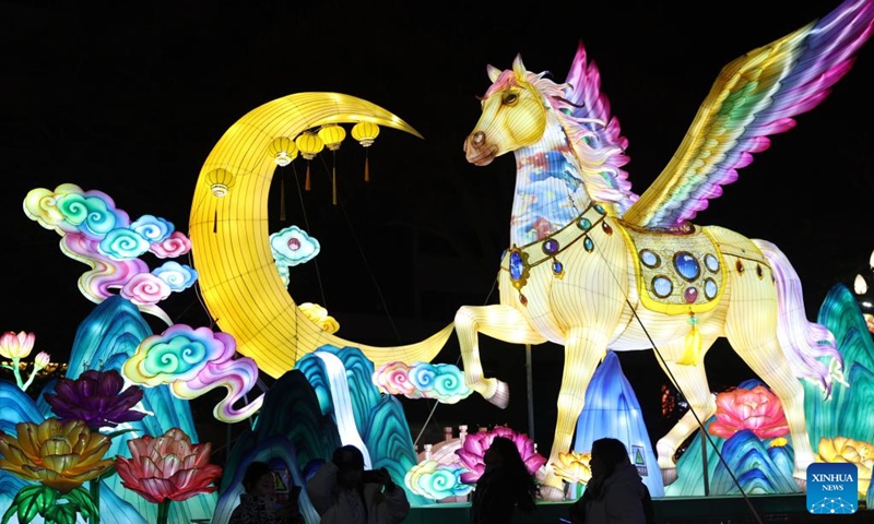 Tourists visit a lantern fair celebrating the upcoming Chinese New Year in Lanzhou, northwest China's Gansu Province, Feb. 14, 2026. (Xinhua/Chen Bin)