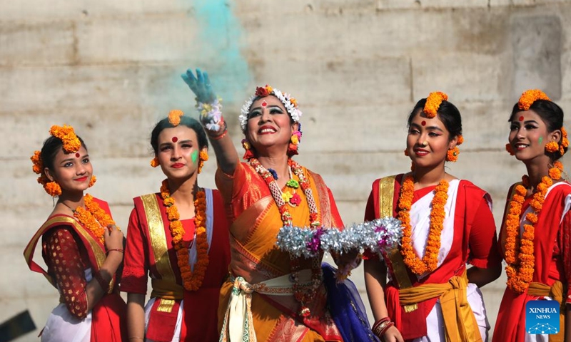 Women take part in the celebration of the Pahela Falgun festival in Dhaka, Bangladesh, Feb. 14, 2026. The first day on the eleventh month of the Bengali calendar marks the Pahela Falgun festival, during which people celebrate the beginning of the spring. (Photo by Habibur Rahman/Xinhua)