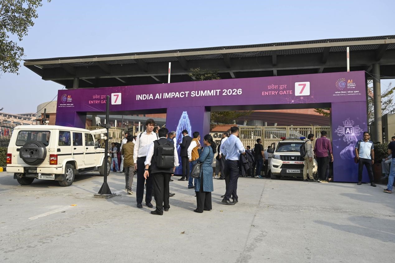 Delegates arrive for AI Impact Summit 2026 on February 16, 2026 in New Delhi, India. Photo: VCG