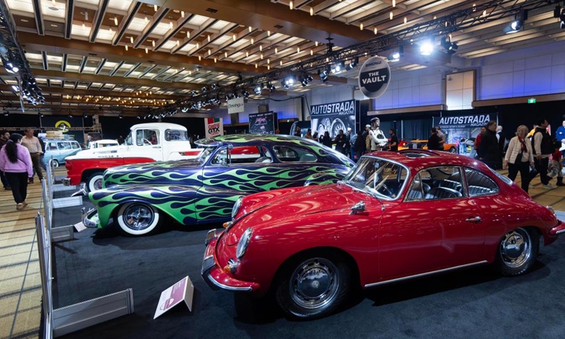 People view vintage cars at the 2026 Canadian International AutoShow (CIAS) in Toronto, Canada, on Feb. 20, 2026. Showcasing a lineup of iconic collector automobiles, the 2026 CIAS runs from Feb. 13 to 22. (Photo by Zou Zheng/Xinhua)