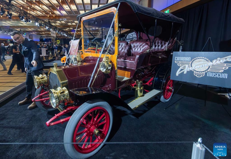 A 1908 McLaughlin Model F is on display at the 2026 Canadian International AutoShow (CIAS) in Toronto, Canada, on Feb. 20, 2026. Showcasing a lineup of iconic collector automobiles, the 2026 CIAS runs from Feb. 13 to 22. (Photo by Zou Zheng/Xinhua)