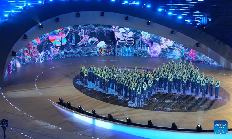 Actors perform during the closing ceremony of the Milan-Cortina 2026 Olympic Winter Games at Verona Olympic Arena in Verona, Italy, Feb. 22, 2026. (Xinhua/Sun Fei)