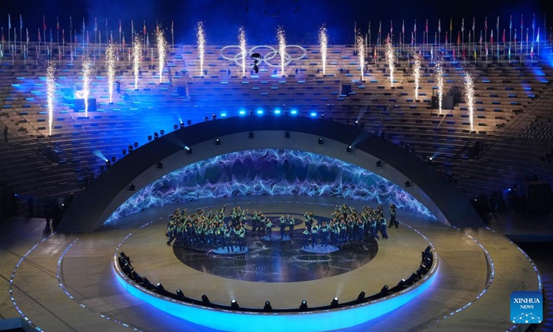 This photo taken on Feb. 22, 2026 shows the closing ceremony of the Milan-Cortina 2026 Olympic Winter Games at Verona Olympic Arena in Verona, Italy. (Xinhua/Xue Yuge)