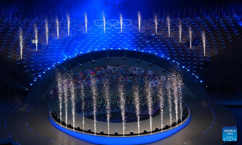 This photo taken on Feb. 22, 2026 shows the closing ceremony of the Milan-Cortina 2026 Olympic Winter Games at Verona Olympic Arena in Verona, Italy. (Xinhua/Xue Yuge)