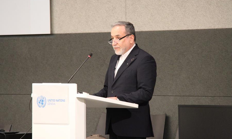 Iranian Foreign Minister Seyed Abbas Araghchi addresses a UN disarmament conference in Geneva, Switzerland, Feb. 17, 2026. (Xinhua/Shi Song)