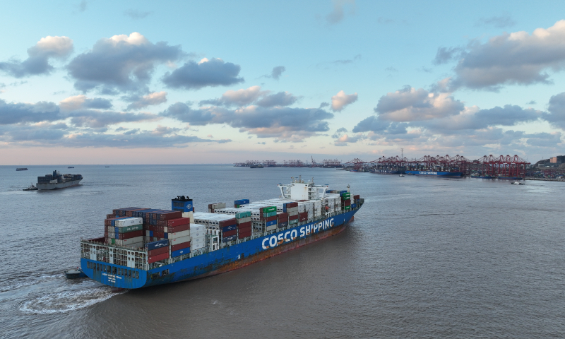 COSCO Shipping Volga sails toward Yangshan Port in Shanghai on December 26, 2025. It marks the first 