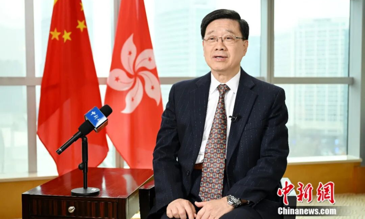Hong Kong Special Administrative Region (HKSAR) Chief Executive John Lee Ka-chiu during an exclusive interview with China News Service in Beijing on March 4, 2026. Photo: Screenshot from WeChat account of China News Service