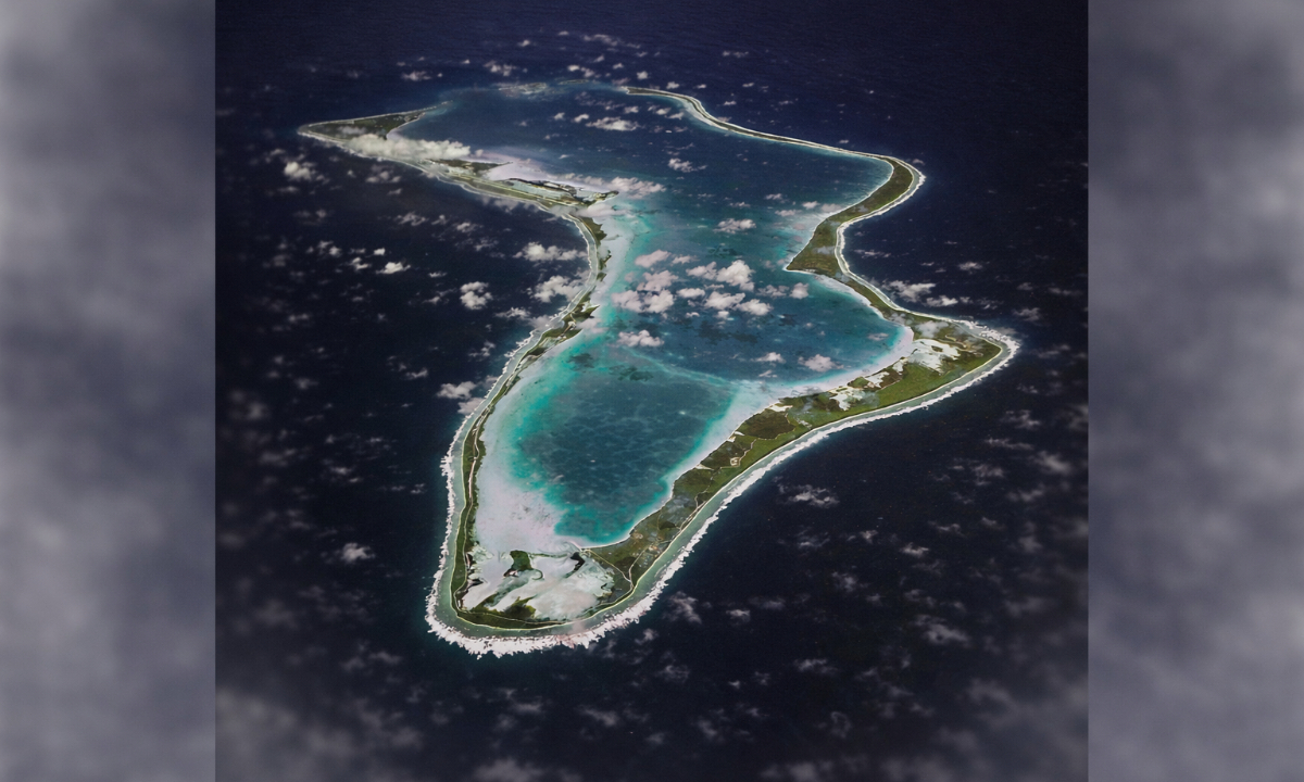 This image released by the US Navy shows an aerial view of Diego Garcia in the Chagos Island group. File photo: VCG
