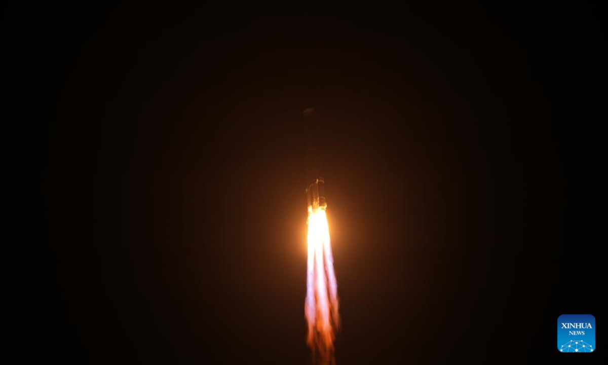 A Long March-8A carrier rocket carrying the 20th group of low-orbit internet satellites blasts off from the Hainan commercial spacecraft launch site in south China's Hainan Province, March 13, 2026. China launched a Long March-8A carrier rocket on Friday in the southern island province of Hainan, sending a new group of internet satellites into space. The rocket lifted off at 3:48 a.m. (Beijing Time) from the Hainan commercial spacecraft launch site. It successfully placed the payloads, the 20th group of low-orbit internet satellites, into preset orbit. (Photo by Liu Jianqiu/Xinhua)