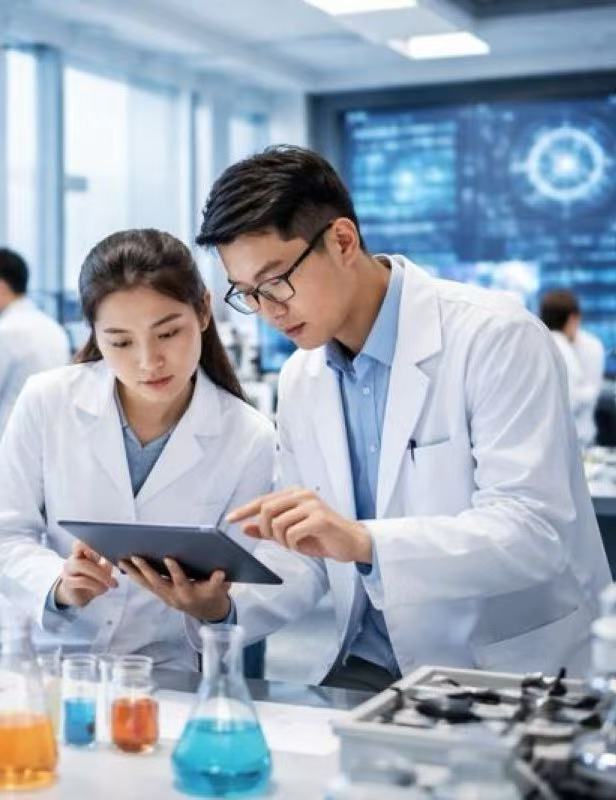 Researchers discuss in a biological products laboratory in China. Photo: Courtesy of Milano Finanza