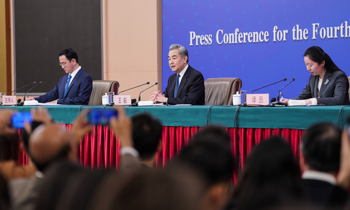 Chinese Foreign Minister Wang Yi, also a member of the Political Bureau of the Communist Party of China Central Committee, attends a press conference on China's foreign policy and external relations on the sidelines of the fourth session of the 14th National People's Congress (NPC) in Beijing, capital of China, March 8, 2026. Photo: Xinhua
