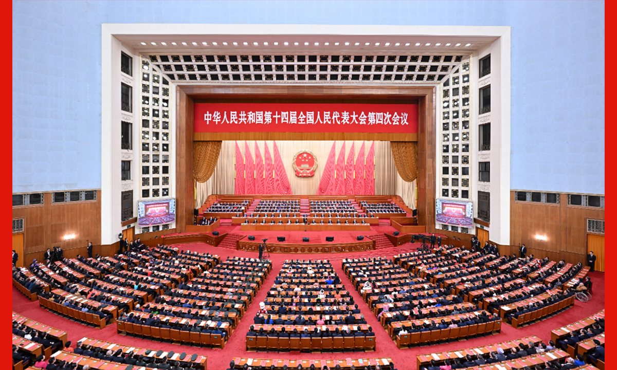 The closing meeting of the fourth session of the 14th National People's Congress (NPC) is held at the Great Hall of the People in Beijing, capital of China, March 12, 2026. (Xinhua/Zhang Ling)