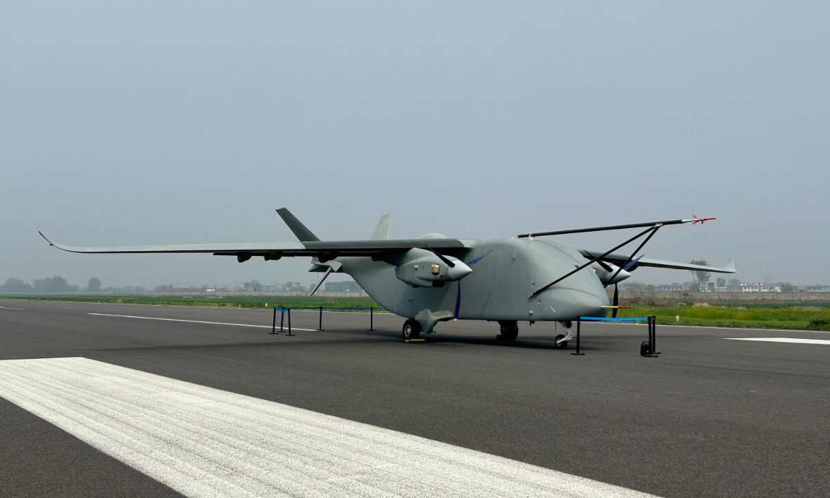 The fully domestically developed large cargo unmanned aerial vehicle NORINCO LUCA parks at a test flight site in Zhengzhou, Central China’s Henan Province, on March 31, 2026. Photo: Liang Rui/GT