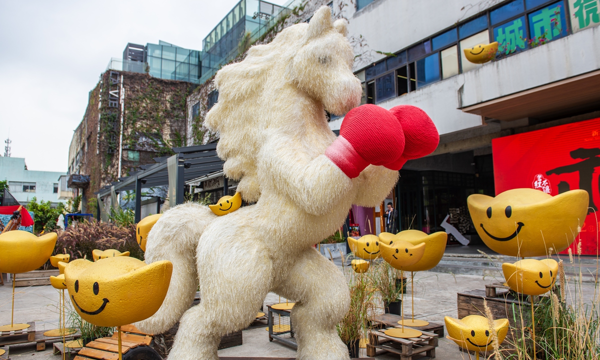 A horse sculpture strikingly resembling a boxer is displayed at a special Chinese New Year exhibition held at Shenzhen Shekou Cultural Park on February 26, 2026. Photo: VCG