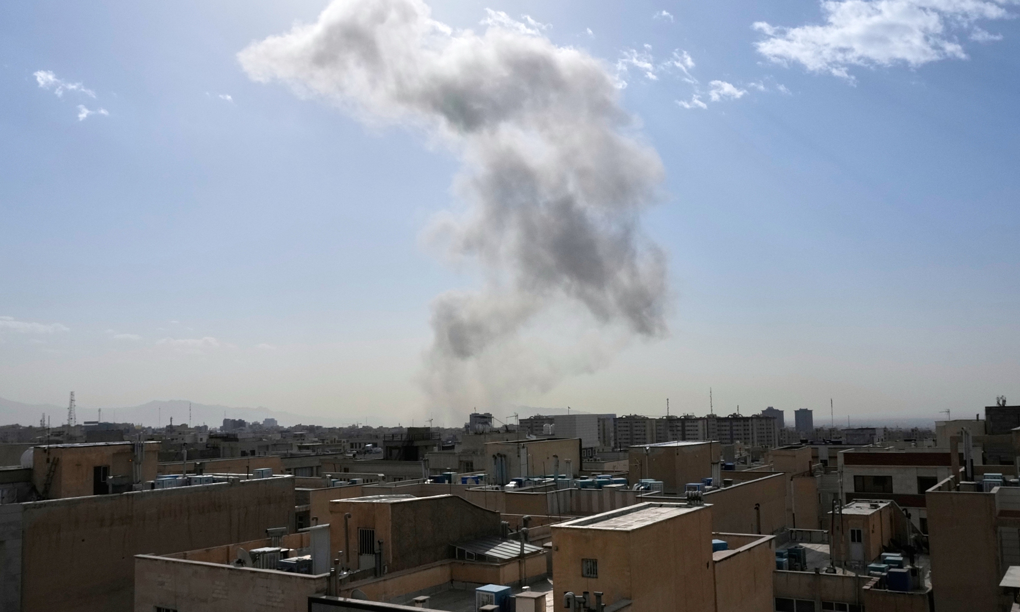 Smoke rises on the skyline after an explosion in Tehran, Iran, Saturday, Feb. 28, 2026.Photo:VCG