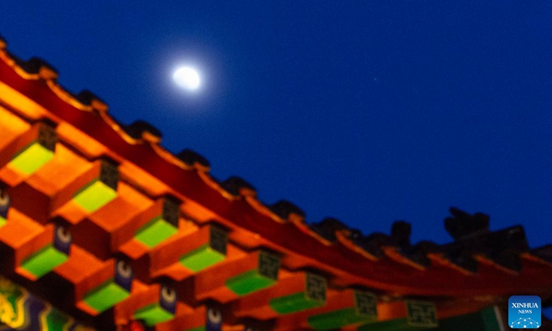 This photo taken on Feb. 27, 2026 shows the planet of Jupiter next to the moon in the sky over Fujin City, northeast China's Heilongjiang Province. (Photo by Qu Yubao/Xinhua)

