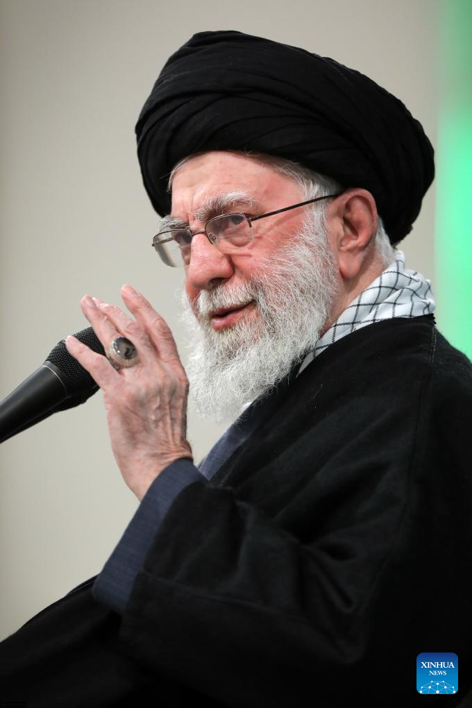 This file photo shows Iranian Supreme Leader Ali Khamenei speaking during an address in Teheran, Iran, on Jan. 17, 2026. (The Office of the Supreme Leader in Iran/Handout via Xinhua)