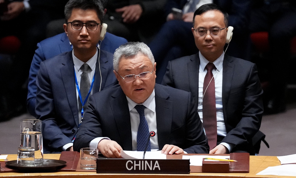 Fu Cong, China's permanent representative to the United Nations (UN), speaks during a UN Security Council meeting in New York on February 28, 2026. Photo: VCG