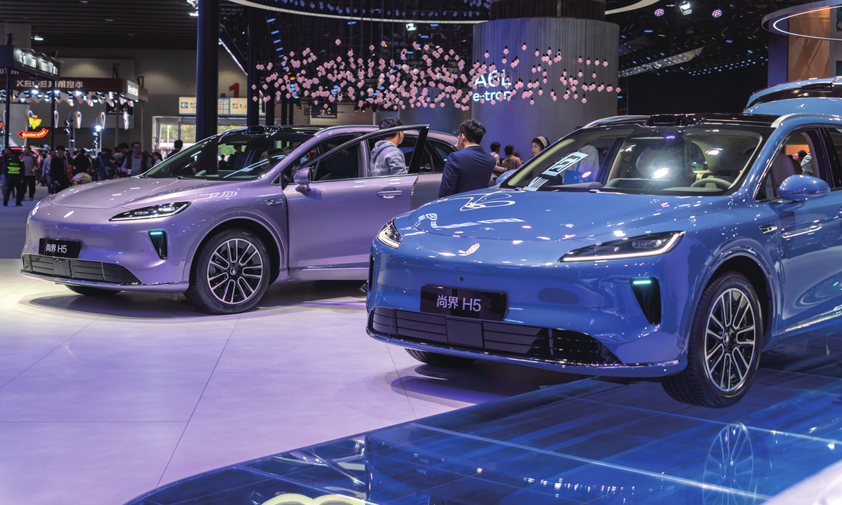 Shangjie, a brand jointly developed by SAIC Motor and Huawei, are showcased at the Guangzhou International Auto Show in South China's Guangdong Province, on November 28, 2025. Photo: VCG
