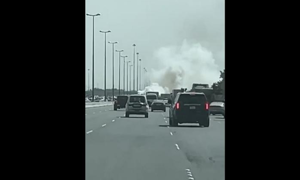Photo taken by a Chinese tourist showing smoke rising at Kuwait International Airport after a drone attack on February 28, 2026. Photo: Courtesy of Chinese tourist in Kuwait