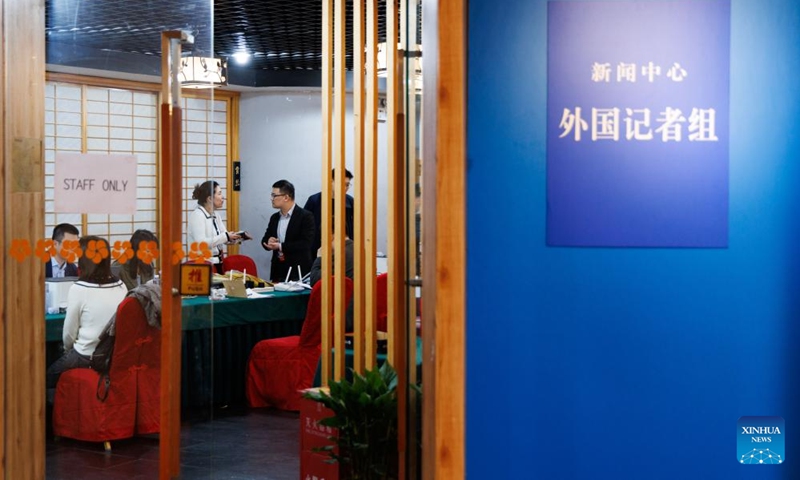 This photo taken on Feb. 27, 2026 shows a view of a press center for China's annual two sessions in Beijing, capital of China. A press center for China's annual sessions of its top legislature and political advisory body, known as the two sessions, opened on Friday at the Media Center Hotel in Beijing. (Xinhua/Jin Liwang)