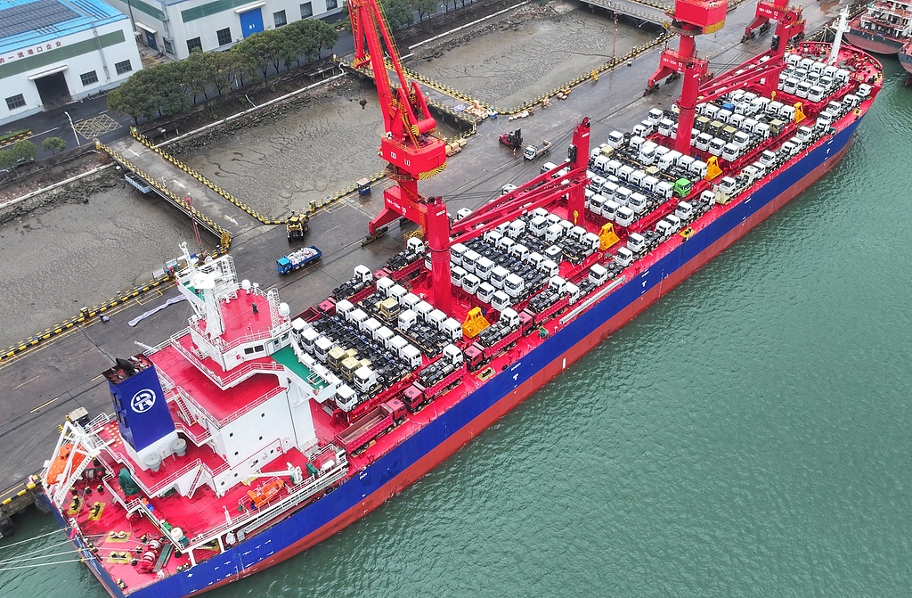 Chinese-made vehicles are parked on a vessel at the Zhangjiagang Port in Suzhou, East China's Jiangsu Province, on March 2, 2026, before being shipped to markets along the Belt and Road Initiative (BRI). China's trade in goods with BRI partner countries hit 23.6 trillion yuan ($3.4 trillion) last year, increasing 6.3 percent year-on-year, official data showed. Photo: VCG