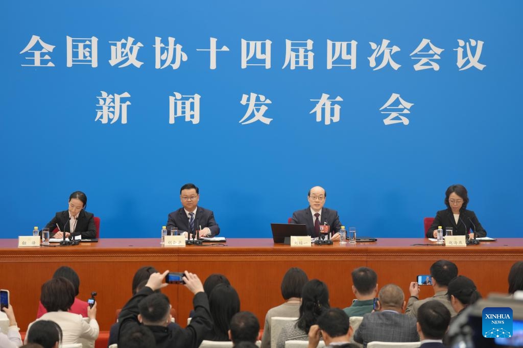 Liu Jieyi, spokesperson for the fourth session of the 14th Chinese People's Political Consultative Conference (CPPCC) National Committee, attends a press conference at the Great Hall of the People in Beijing, capital of China, March 3, 2026. The CPPCC National Committee, China's top political advisory body, held a press conference on Tuesday, one day before its annual session. (Xinhua)