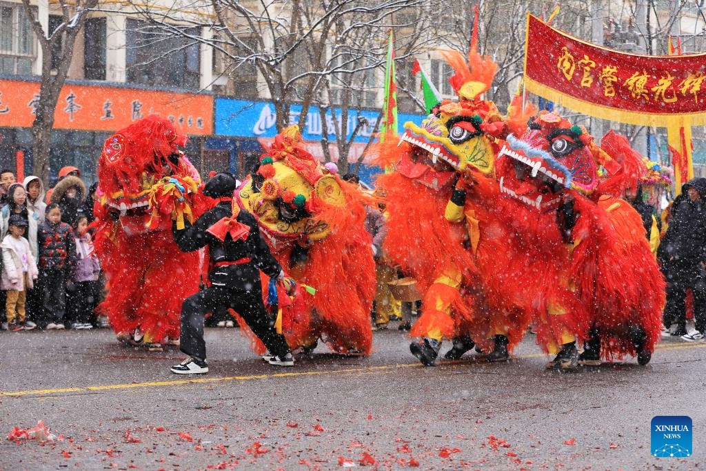 A Shehuo team performs lion dance in Dingxi, northwest China's Gansu Province, March 1, 2026.
Various activities were held across China to celebrate the Lantern Festival, which falls on the fifteenth day of the first month of the Chinese lunar calendar, or March 3 this year. (Photo by Chen Yonggang/Xinhua)