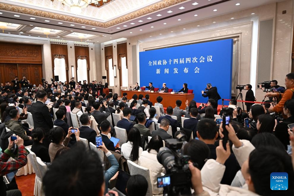 Liu Jieyi, spokesperson for the fourth session of the 14th Chinese People's Political Consultative Conference (CPPCC) National Committee, attends a press conference at the Great Hall of the People in Beijing, capital of China, March 3, 2026. The CPPCC National Committee, China's top political advisory body, held a press conference on Tuesday, one day before its annual session. (Xinhua)
