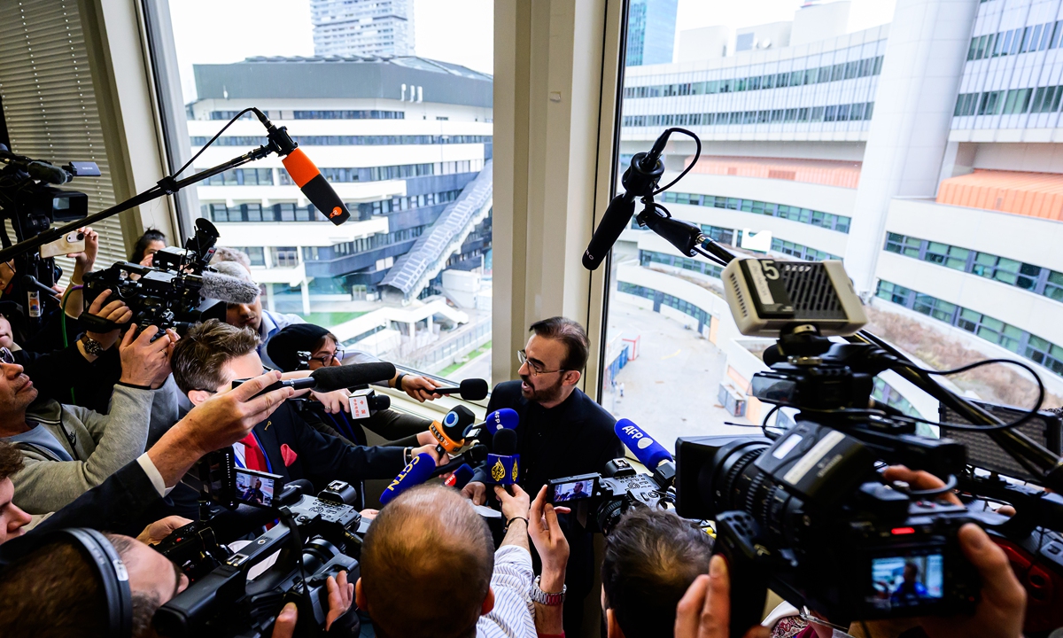 Iran's ambassador to the International Atomic Energy Agency (IAEA) Reza Najafi speaks to media during a meeting of the IAEA Board of Governors on March 02, 2026 in Vienna, Austria. Photo: VCG