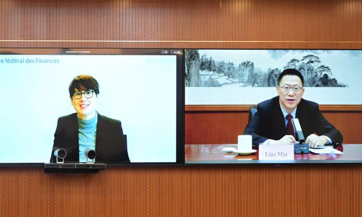 China's Vice Minister of Finance Liao Min holds a video call in Beijing with Jeanette Schwamberger, state secretary of the German Federal Ministry of Finance, at the latter's request, on March 2, 2026. Photo: China's Ministry of Finance