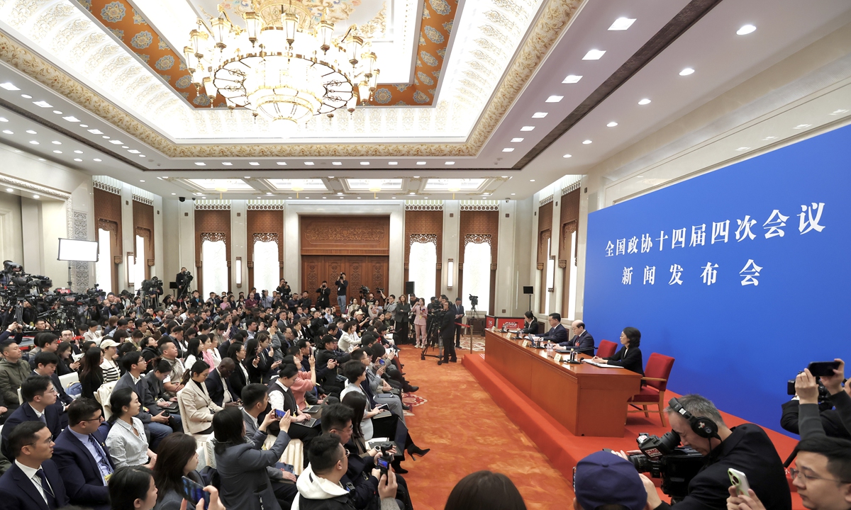 Liu Jieyi, spokesperson for the fourth session of the 14th Chinese People's Political Consultative Conference (CPPCC) National Committee, attends a press conference at the Great Hall of the People in Beijing, on March 3, 2026. The CPPCC National Committee, China's top political advisory body, held a press conference on Tuesday, one day before its annual session. Photo: cnsphoto
