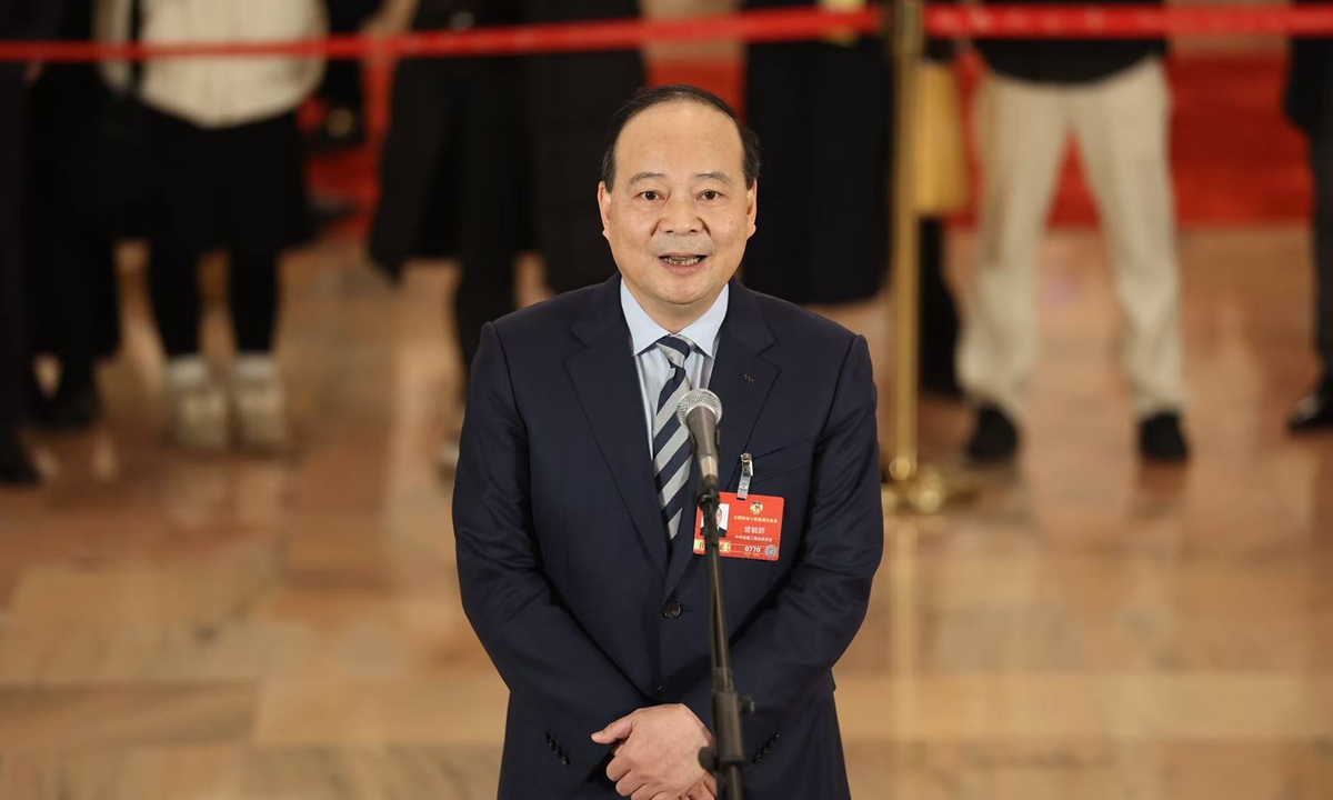 Zeng Yuqun, a member of the National Committee of the Chinese People's Political Consultative Conference (CPPCC) and chairperson of Chinese battery giant Contemporary Amperex Technology Co. Ltd. (CATL), attends a group interview ahead of the opening meeting of the fourth session of the 14th CPPCC National Committee at the Great Hall of the People in Beijing on March 4, 2026. Photo: VCG