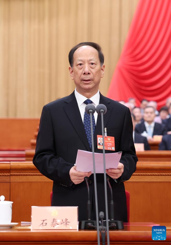 Shi Taifeng presides over the opening meeting of the fourth session of the 14th Chinese People's Political Consultative Conference (CPPCC) National Committee at the Great Hall of the People in Beijing, capital of China, March 4, 2026. (Xinhua/Huang Jingwen)
